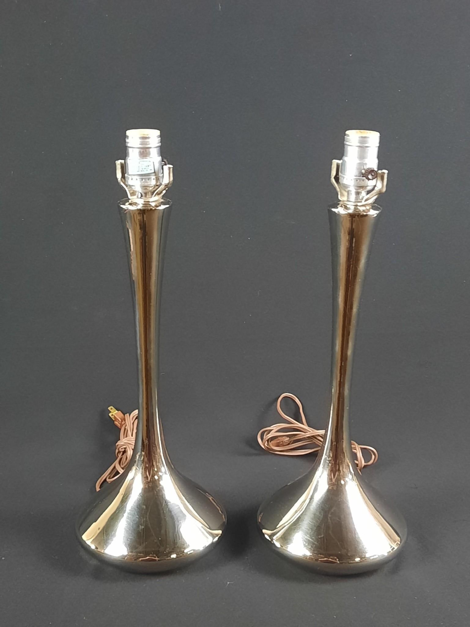 Pr. Metallic Table Lamps: NOT ELIGIBLE FOR IN-HOUSE SHIPPING. Working. Each: 6-1/2" diameter x 7-3/4" high.