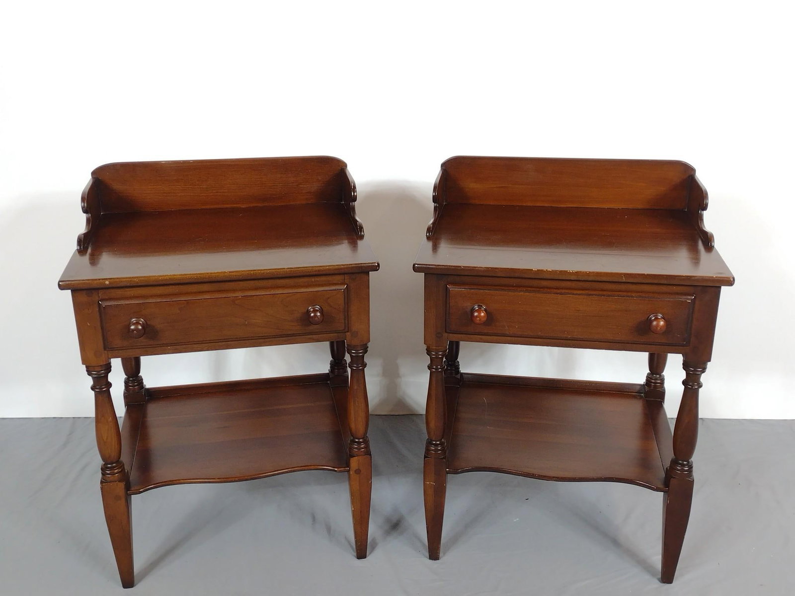Pair Of Willett Night Stands: NOT ELIGIBLE FOR IN-HOUSE SHIPPING. Each 20-1/2" wide X 16-1/2" deep X 29-1/2" high. Both have some light scratches.