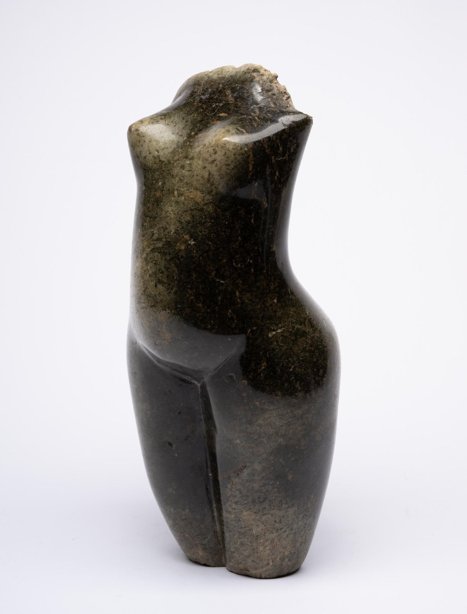 Stone Female Figure: Headless female form stone sculpture. 5" wide x 5" deep x 12-1/2" high. Some scratching and losses.