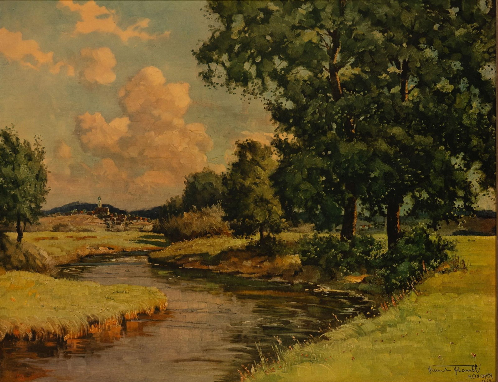 Franz Frankl "Munchen" Painting: NOT ELIGIBLE FOR IN-HOUSE SHIPPING. Sight 25-1/2" high x 32-3/4" wide. Overall 33-3/4" high x 41-1/4" wide.