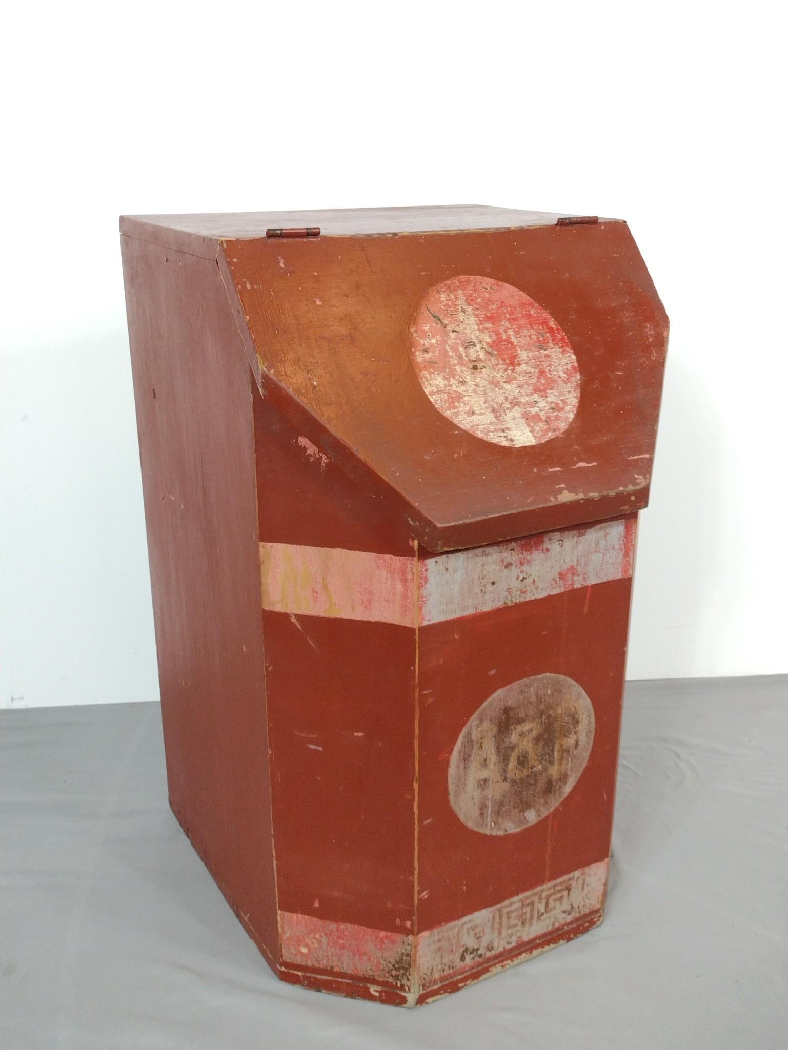 A&P Firewood Box: NOT ELIGIBLE FOR IN-HOUSE SHIPPING. 18" wide X 19" deep X 30" high. Has scratches and paint loss.
