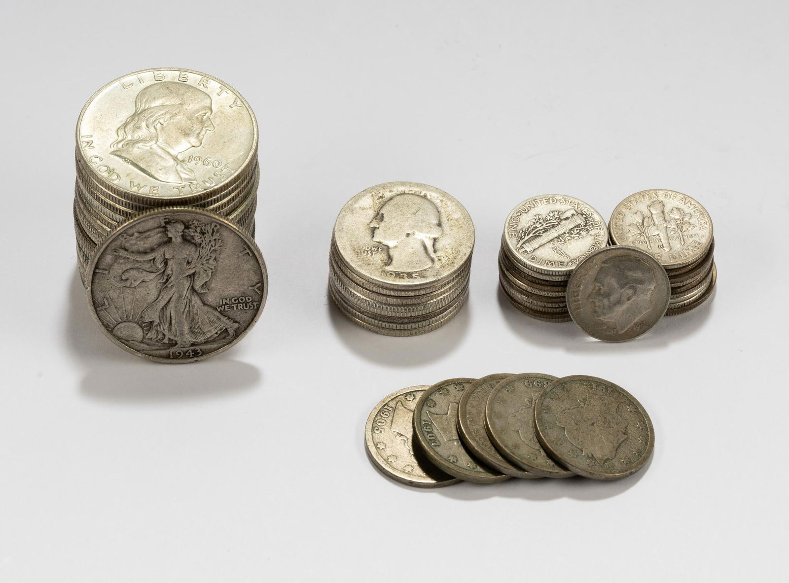 Walking Liberty and Franklin Silver Half Dollars, Mercury Dimes (1 of 4)