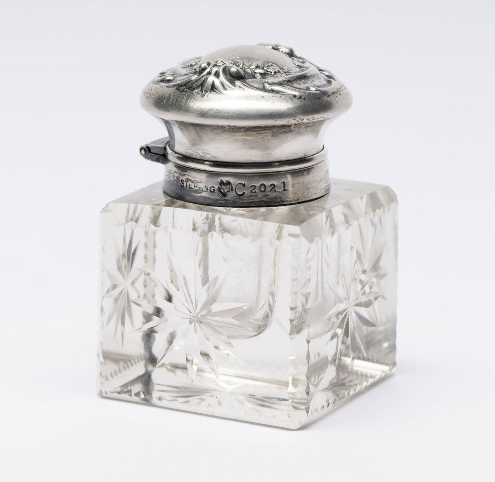 Glass Inkwell w/ Sterling Silver Top (1 of 4)