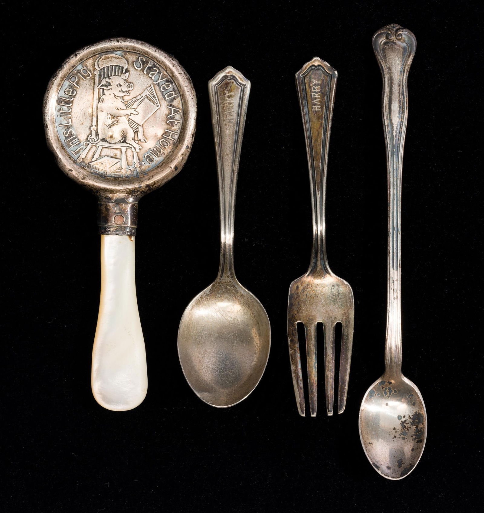 Antique Sterling Silver Baby Rattle & Flatware (1 of 6)