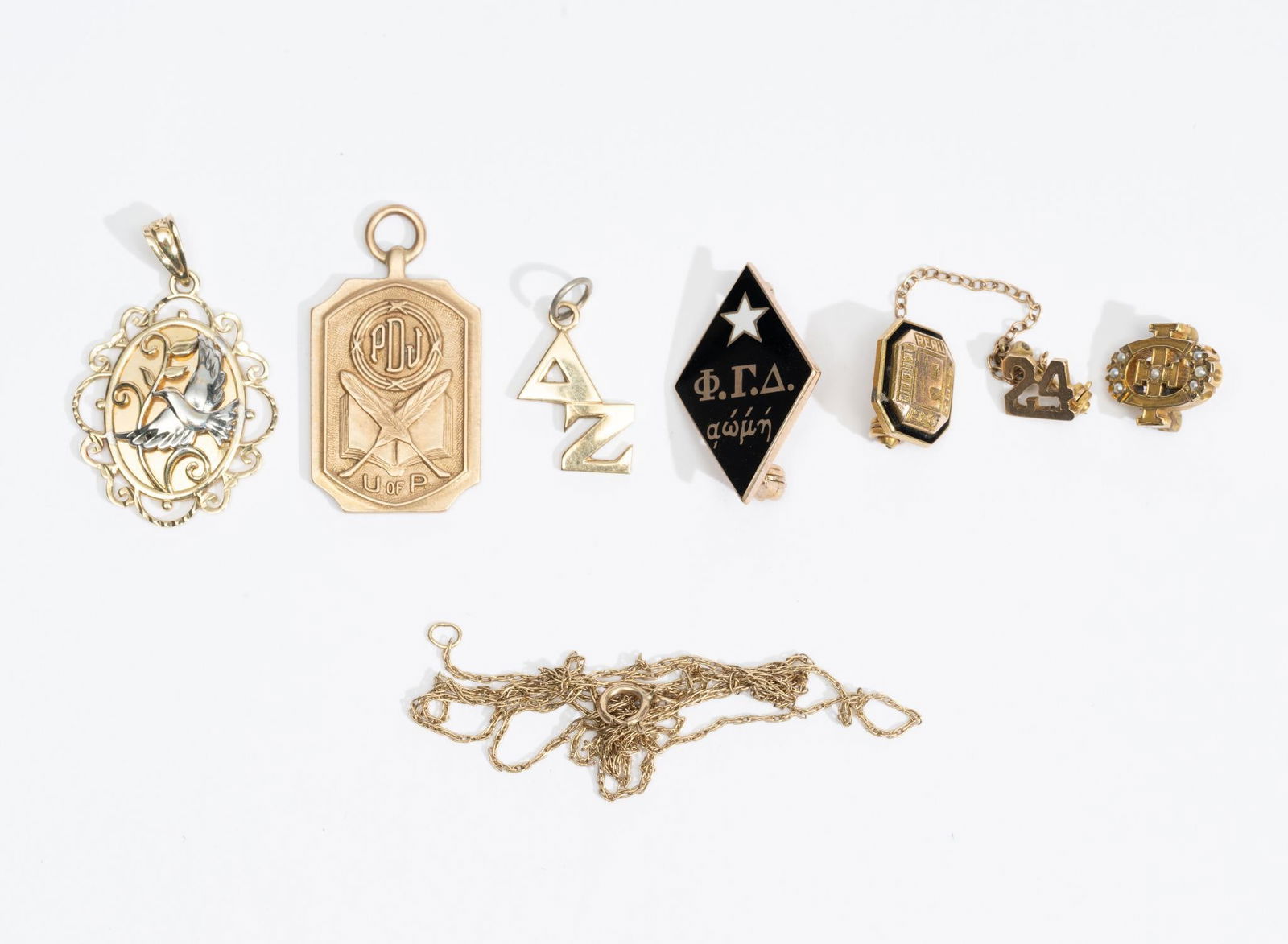 10K Gold Pins, Pendants, Chain Necklace (1 of 2)