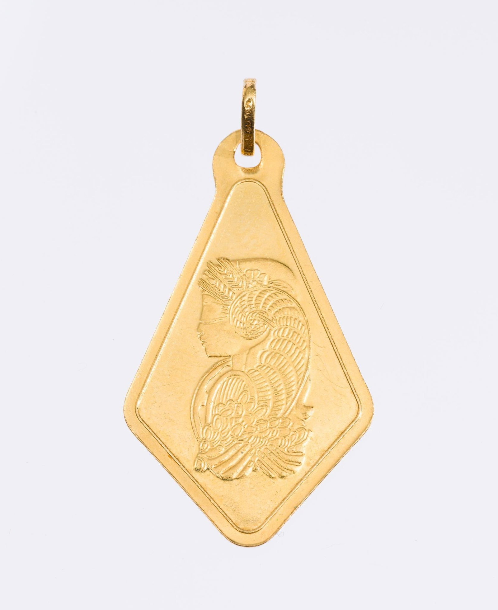 PAMP Lady Fortuna Swiss Pure Gold Pendant: 2.5 gram pendant for a necklace in 9999 fine gold.