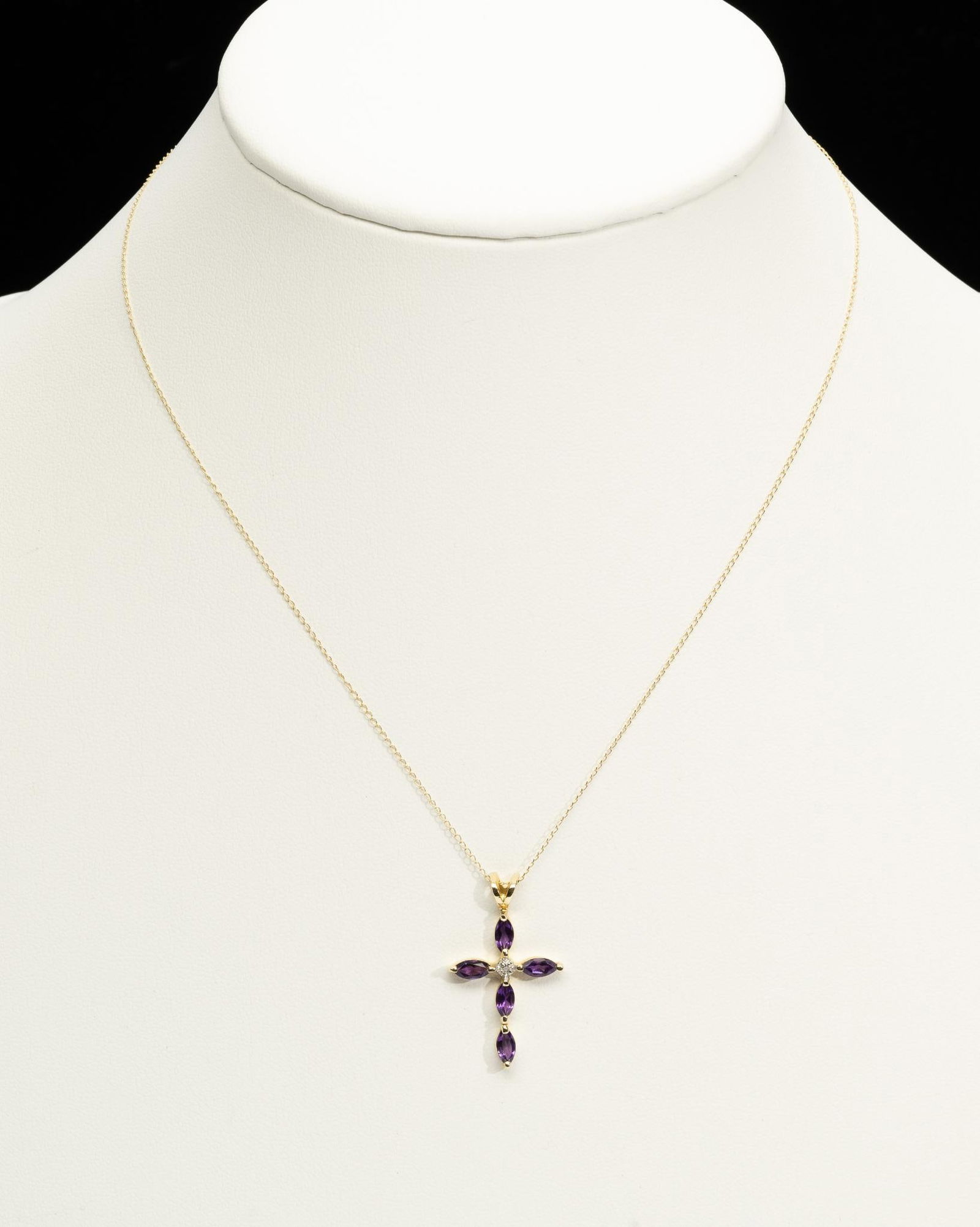 14K Gold, Amethyst & Diamond Cross Pendant Necklace (1 of 4)