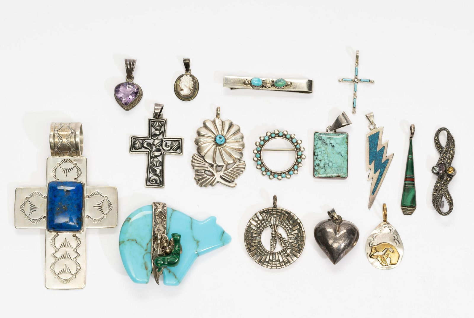 16 Sterling Silver and Turquoise Pendants & Brooches (1 of 6)