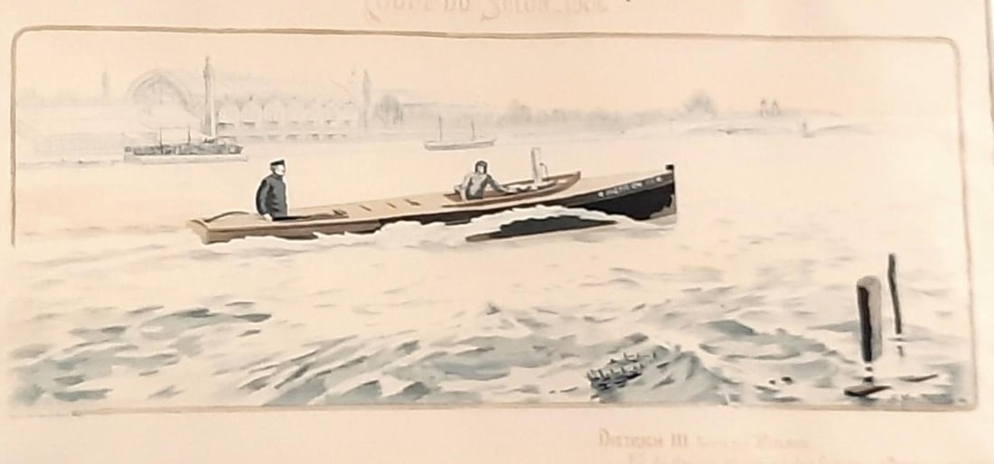 Ernest Montaut "Coupe Du S'alon 1901" Print: NOT ELIGIBLE FOR IN-HOUSE SHIPPING. Sight: 12" high x 30-3/4" wide. Overall with frame: 24" high x 41" wide. Some fading / discoloration consistent with age and use.