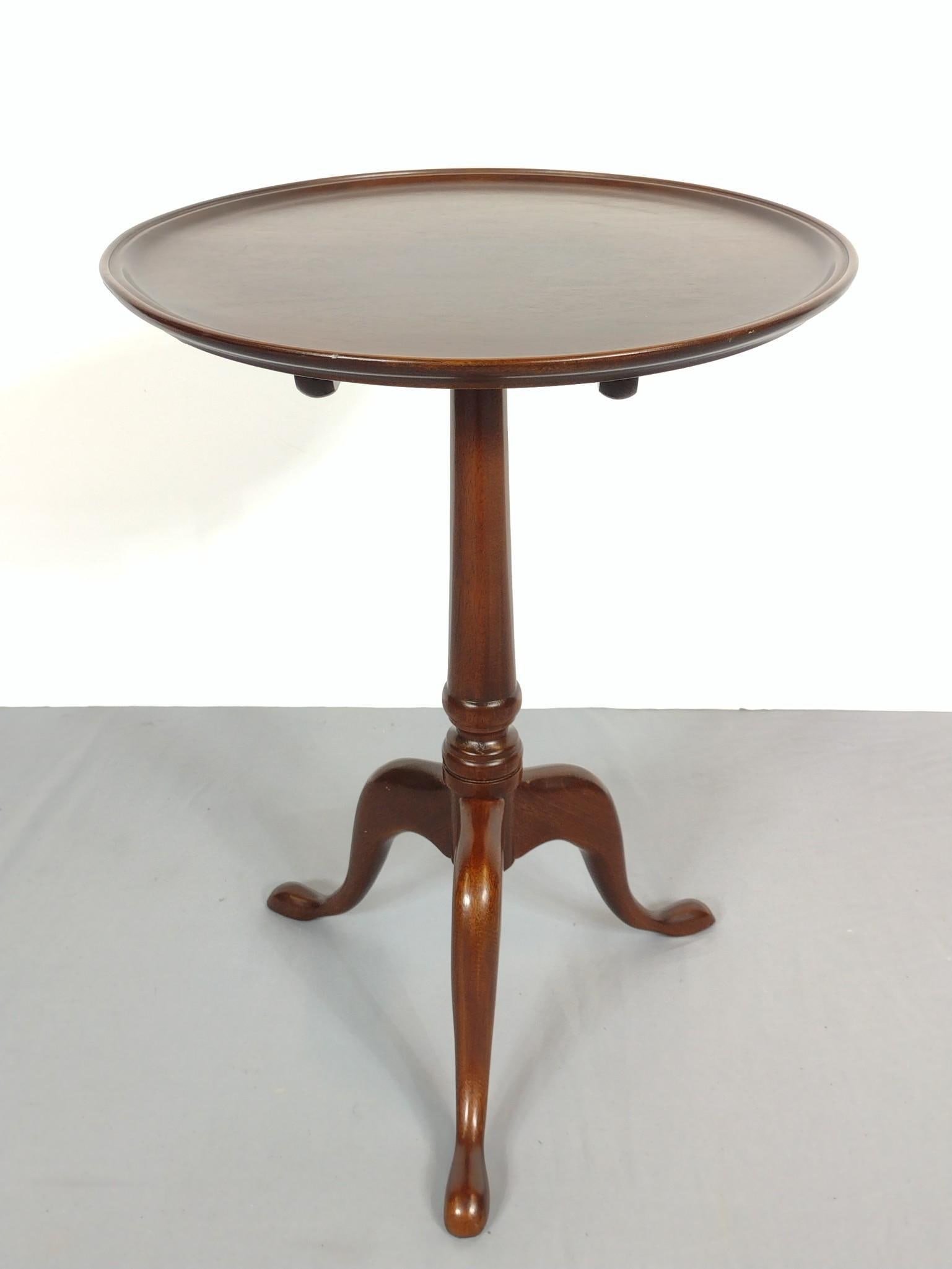 Tilt Top Candle Stand: NOT ELIGIBLE FOR IN-HOUSE SHIPPING. 16" diameter X 22-1/2" high. Has some light scratches. PROVENANCE: Sale of this item to benefit Historic Harrisburg Association.