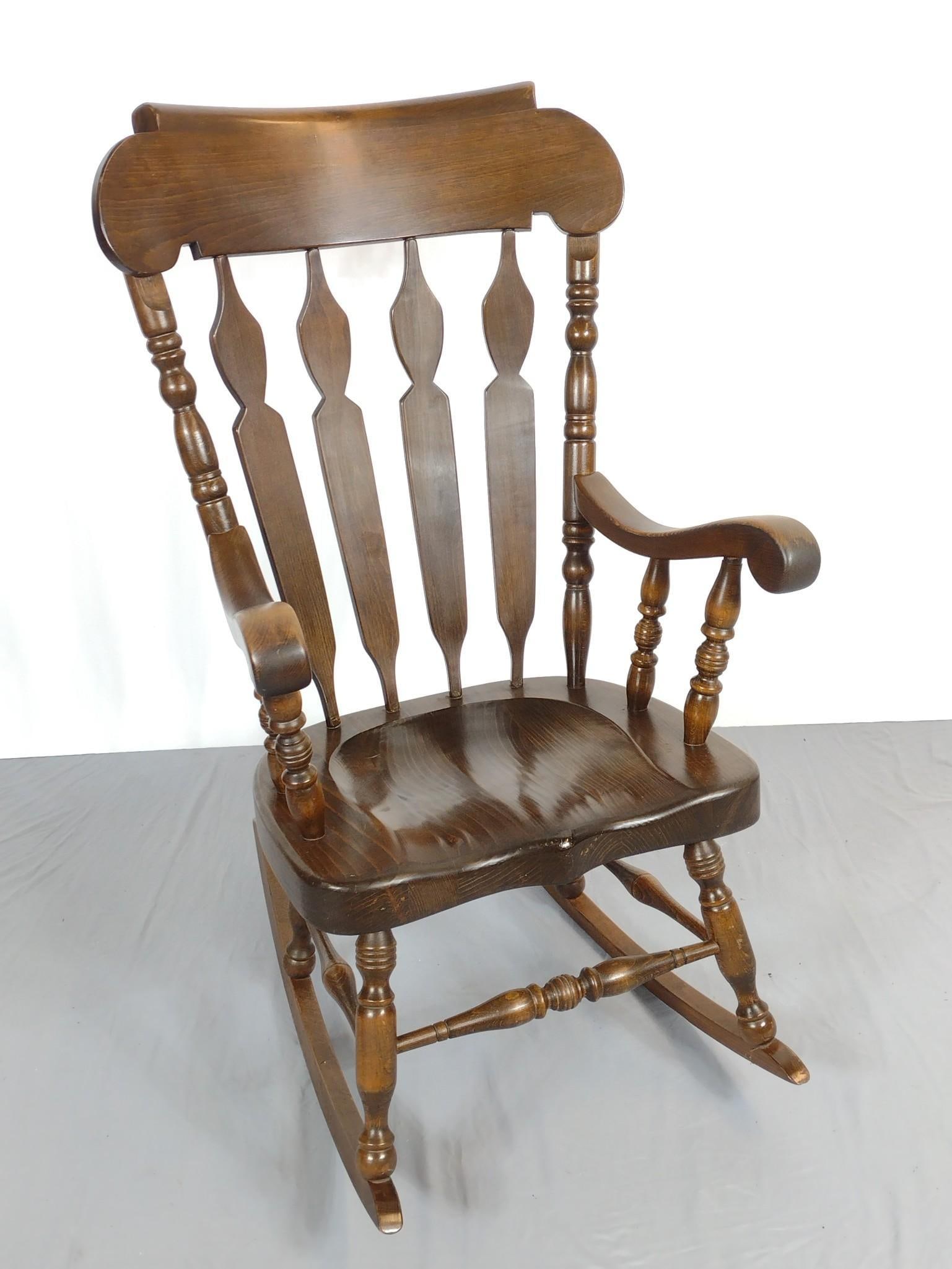 Rocking Chair: NOT ELIGIBLE FOR IN-HOUSE SHIPPING. 25-1/2" wide X 33" deep X 44-1/2" high. Has some light scratches.