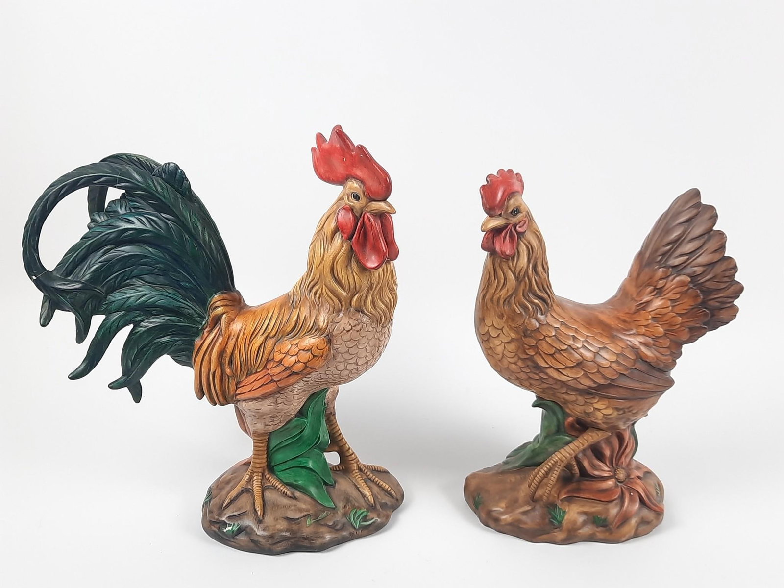 2 Atlantic Mold Co Ceramic Roosters: 13-1/2" to 15" high.