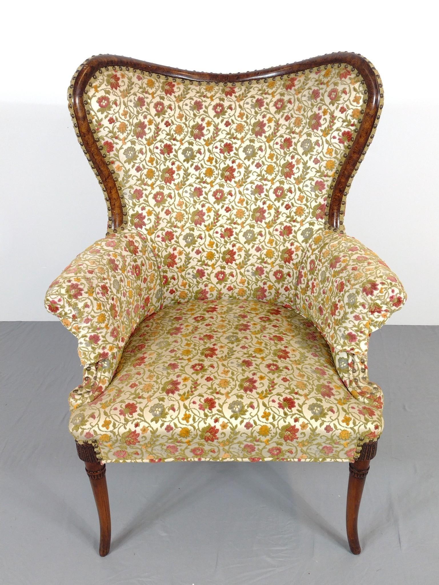 Flower Print Wing Back Chair: NOT ELIGIBLE FOR IN-HOUSE SHIPPING. 32" wide X 31" deep X 43-1/2" high.