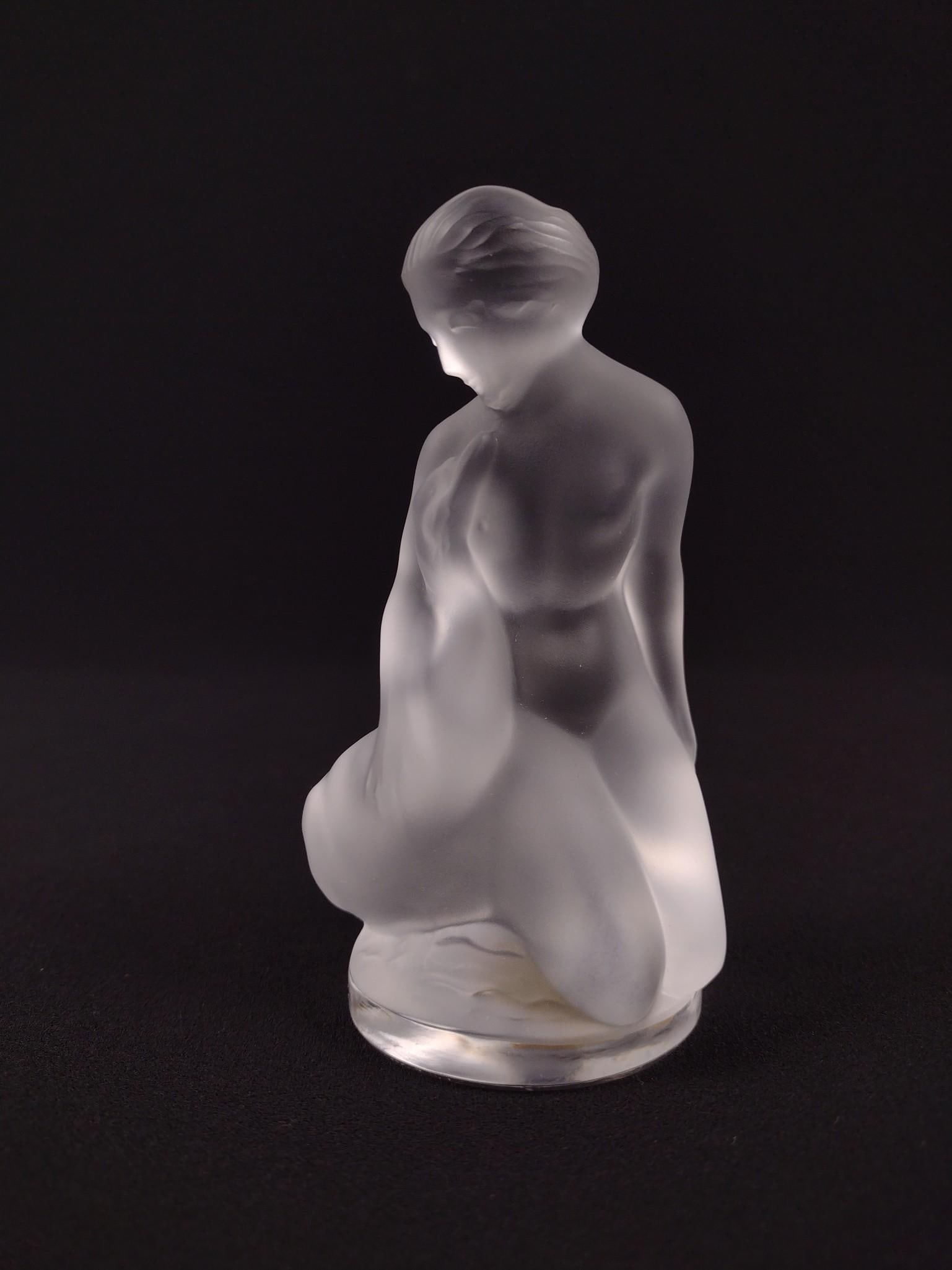 Lalique Nude Figurine with Goose: 2-1/2" wide x 2-1/2" deep x 4-1/2" high.