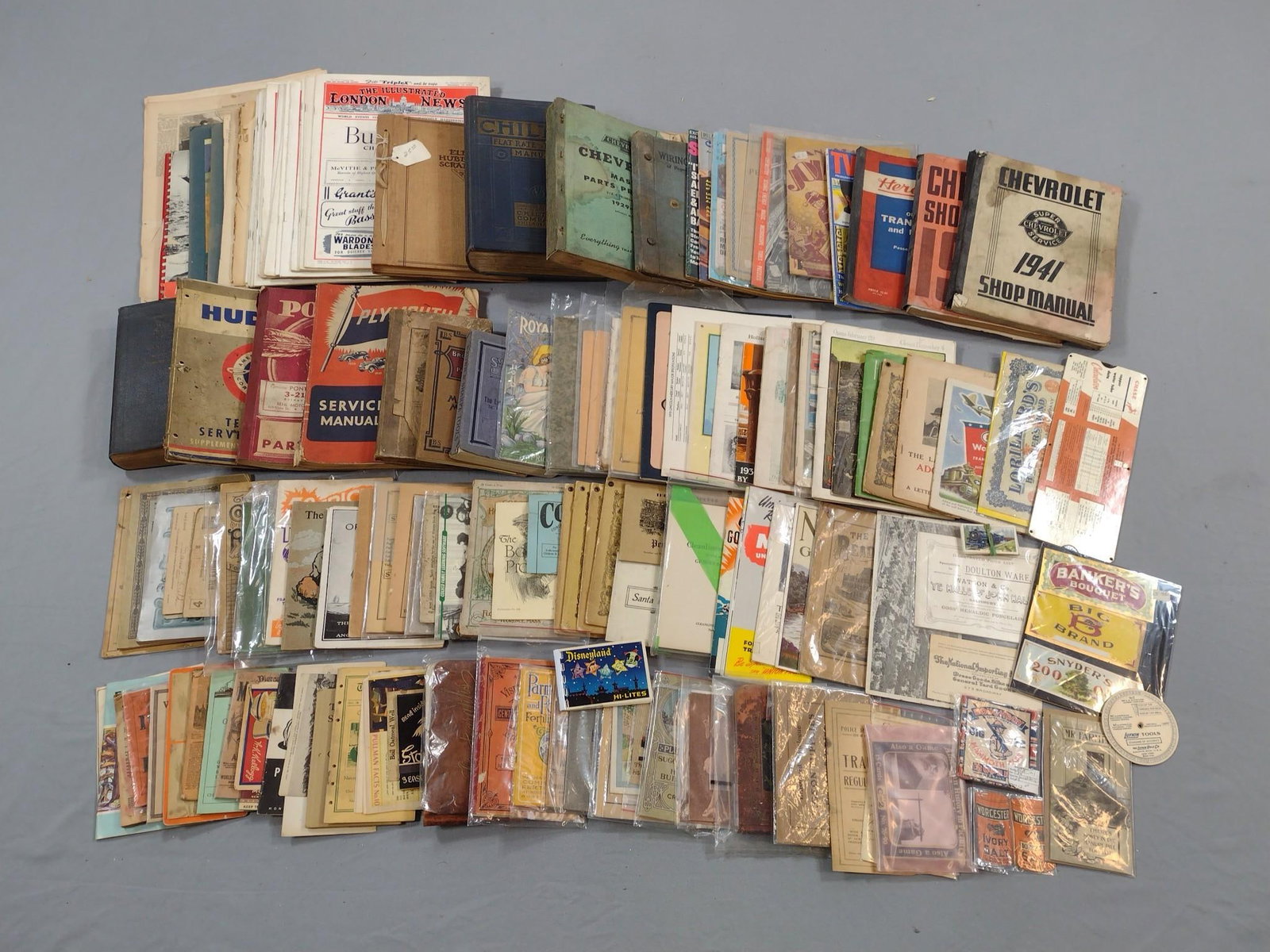 Large Grouping Books and Ephemera incl Service Manuals: Also includes Farmers Almanac, pocket books, and more. Some wear consistent with age and use.