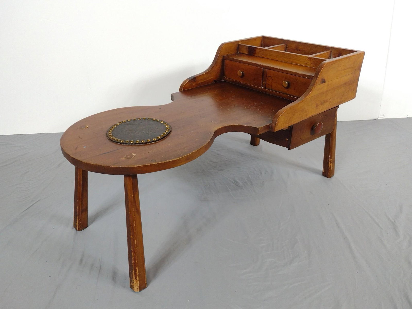 Vintage Wood Cobblers Bench: NOT ELIGIBLE FOR IN-HOUSE SHIPPING. 19" wide X 40" deep X 20" high. Has some scratches.