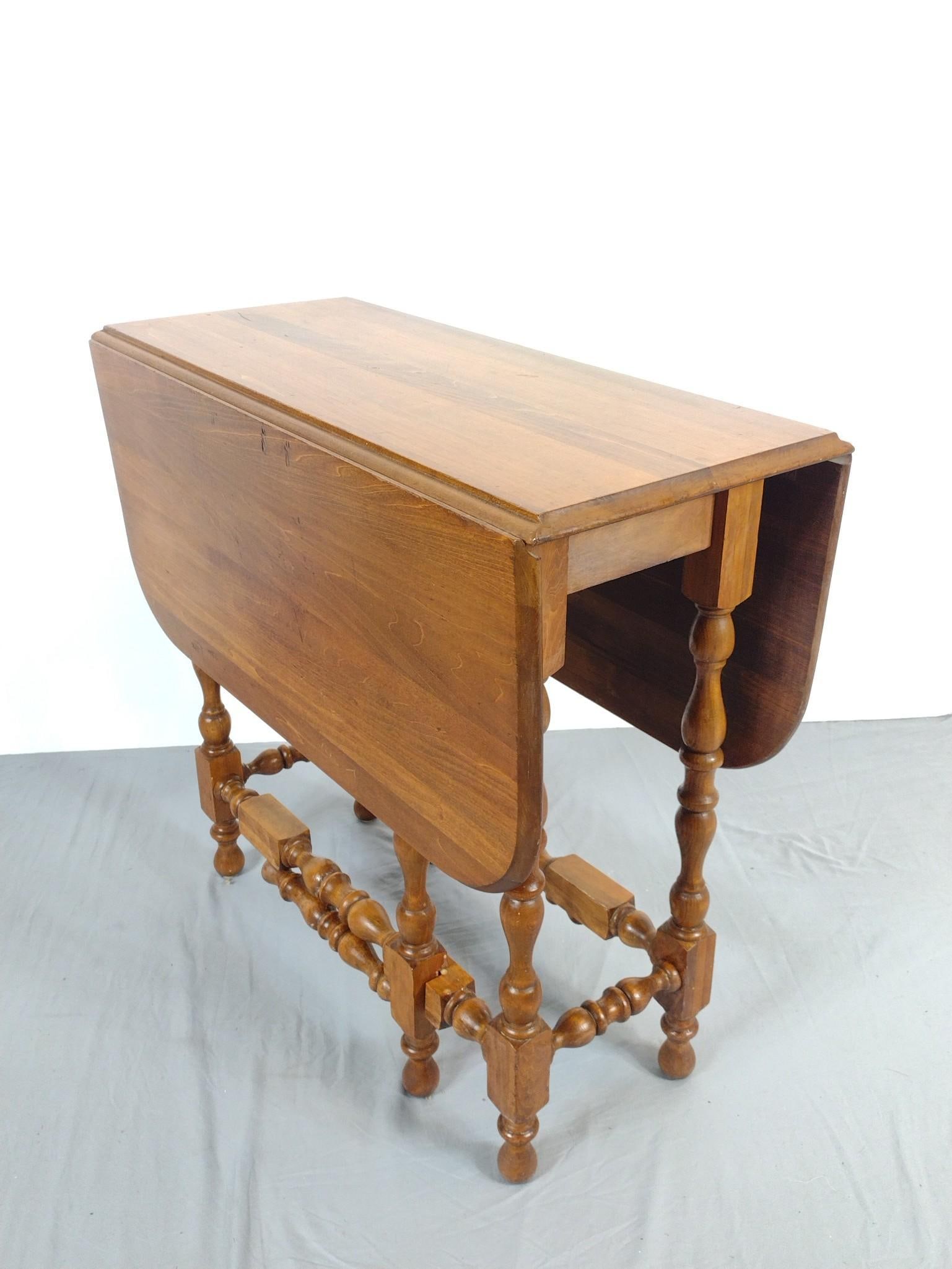 Gate Leg Table: NOT ELIGIBLE FOR IN-HOUSE SHIPPING. Open 42", closed 14-1/2" wide X 32" deep X 30-1/2" high. Has a few light scratches.