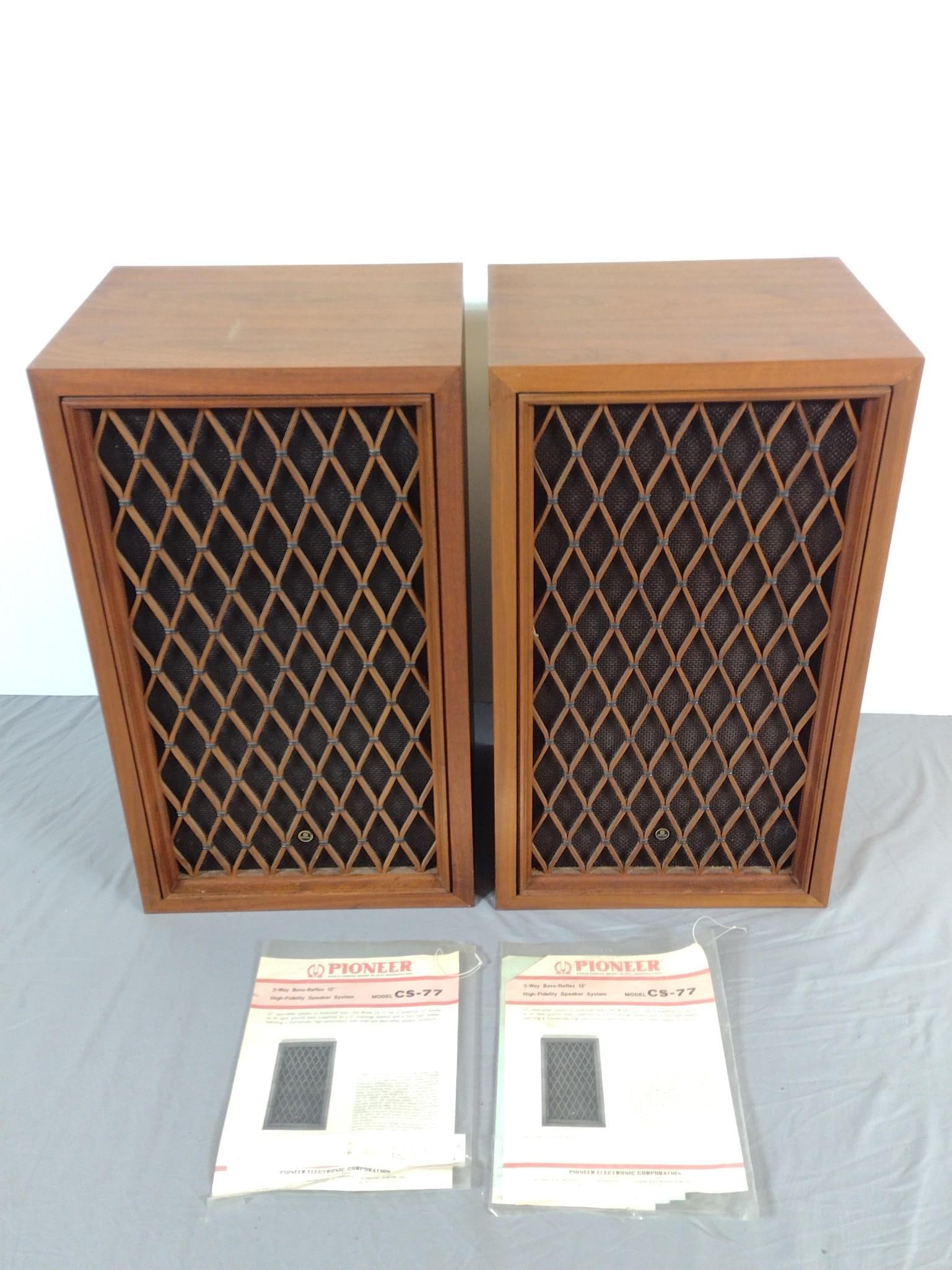 Pair Of Pioneer CS-77 Speakers: NOT ELIGIBLE FOR IN-HOUSE SHIPPING. Each 14-1/2" wide X 12" deep X 25&1/4" high. Working.