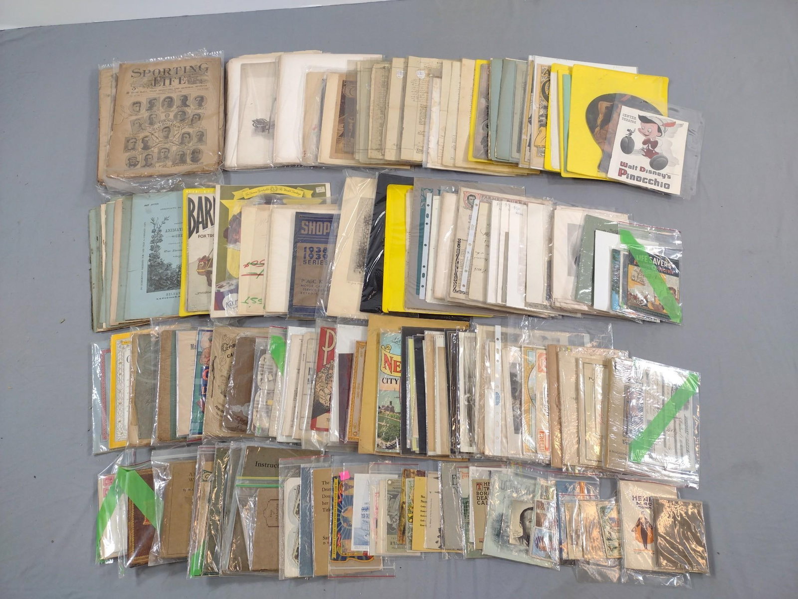 Large Grouping Ephemera incl Sporting Life News Magazine: Also includes book plate prints, Animate Creation, Ziegfeld Follies 1921, and more. Some with wear consistent with age and use.