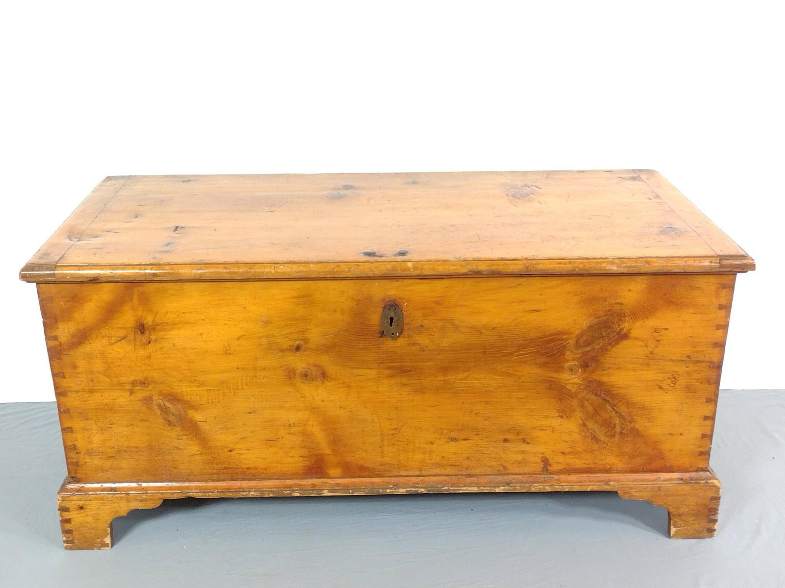 Blanket Chest: NOT ELIGIBLE FOR IN-HOUSE SHIPPING. 52" wide X 23-1/4" deep X 24-1/2" high. Has scratches and finish loss.