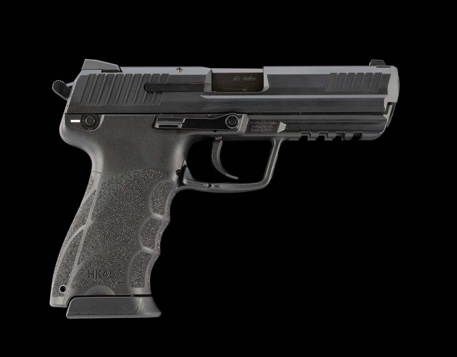 Heckler & Koch HK45-V1 Semi Auto Pistol, Caliber .45ACP: Serial Number: HKU-053881 Design: The HK45 is a short recoil operated, locked breech semi automatic pistol with a 4.4" barrel in caliber .45ACP. This pistol features ambidextrous controls and a Picati