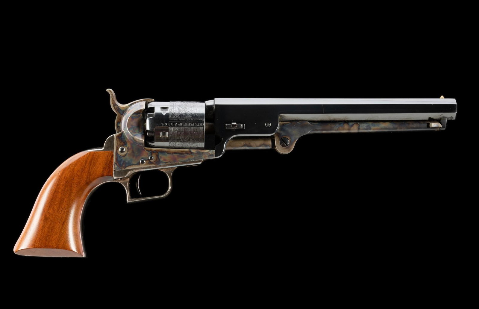 Colt 20th Century Production of Navy Model Percussion Revolver, Caliber .36: Serial Number: 23165 Design: In the late 20th century Colt Firearms reissued their famous Civil War era percussion Navy Revolver., caliber .36. Black powder only! This piece is in exceptionally clean 