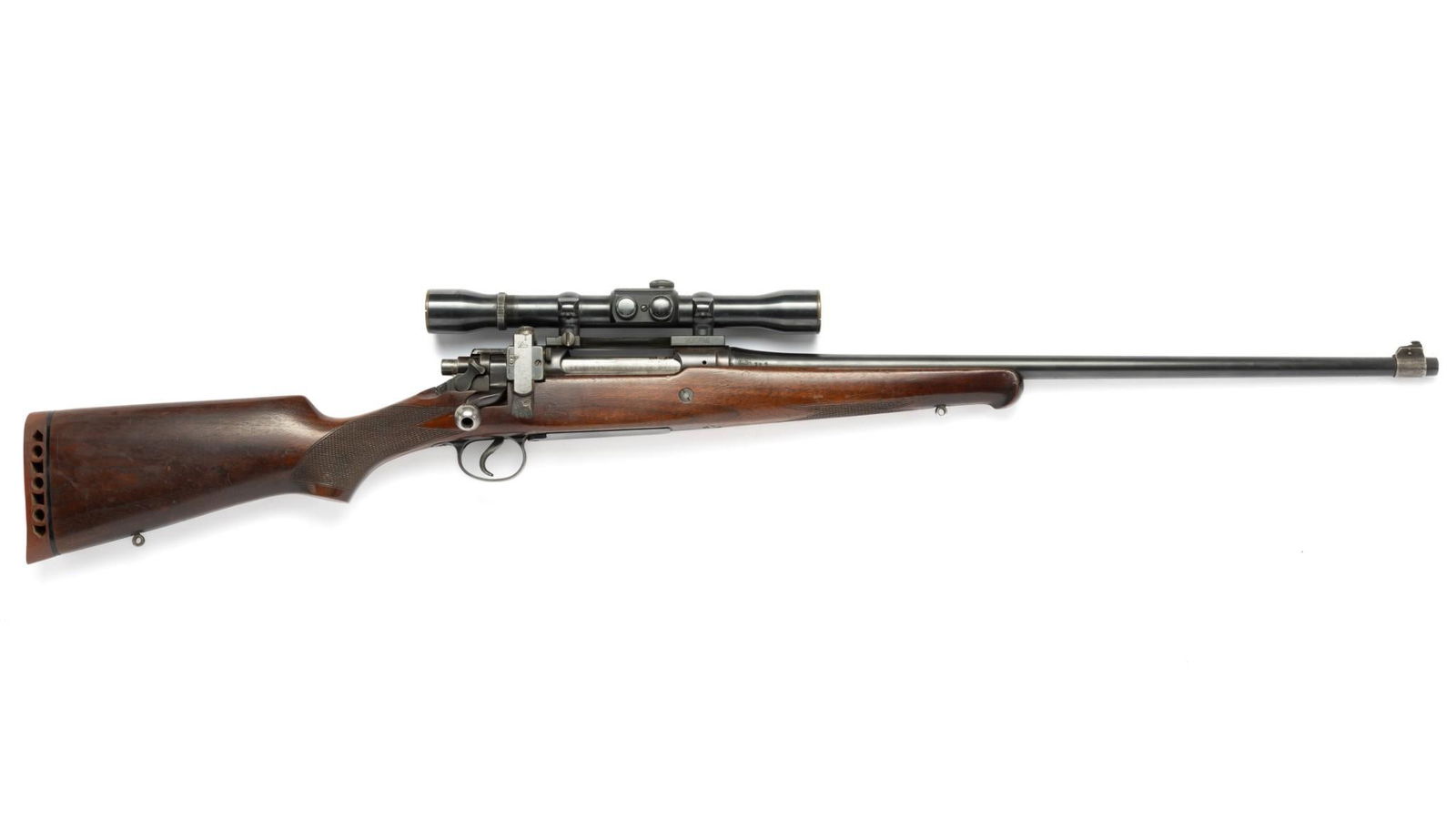 Remington Model 30 Express Bolt Rifle w/ Scope, Caliber .25 Remington: Serial Number: 17809 Design: The Remington Model 30 Express is a sporting rifle built after WW I on the equipment and tooling that were used to make the Model 1917 "Enfield" military rifles. One diffe