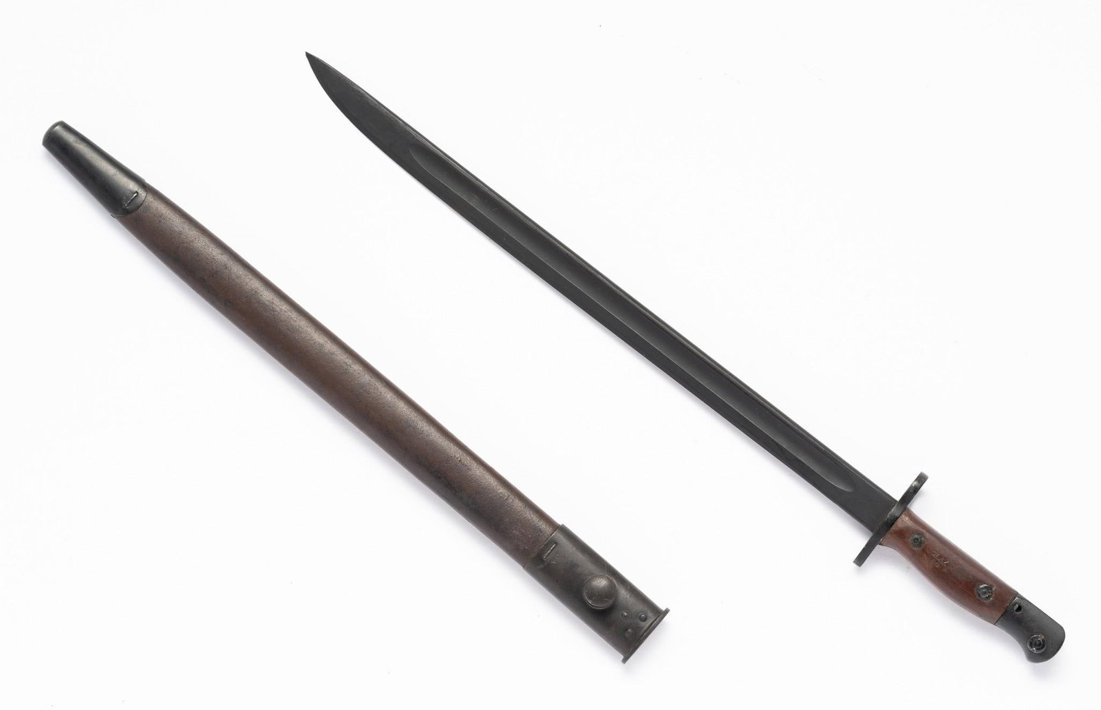 Australian WWII 1907 Bayonet, Slaz 56: Handle marked Slaz 56. With scabbard. Overall 22-3/4" long.