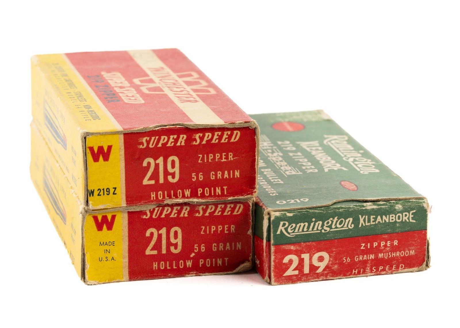 3 Boxes Ammunition: Includes Remington 219 Zipper Mushroom Bullet 20 cartridges; and Winchester 219 Zipper 20 cartridges.
