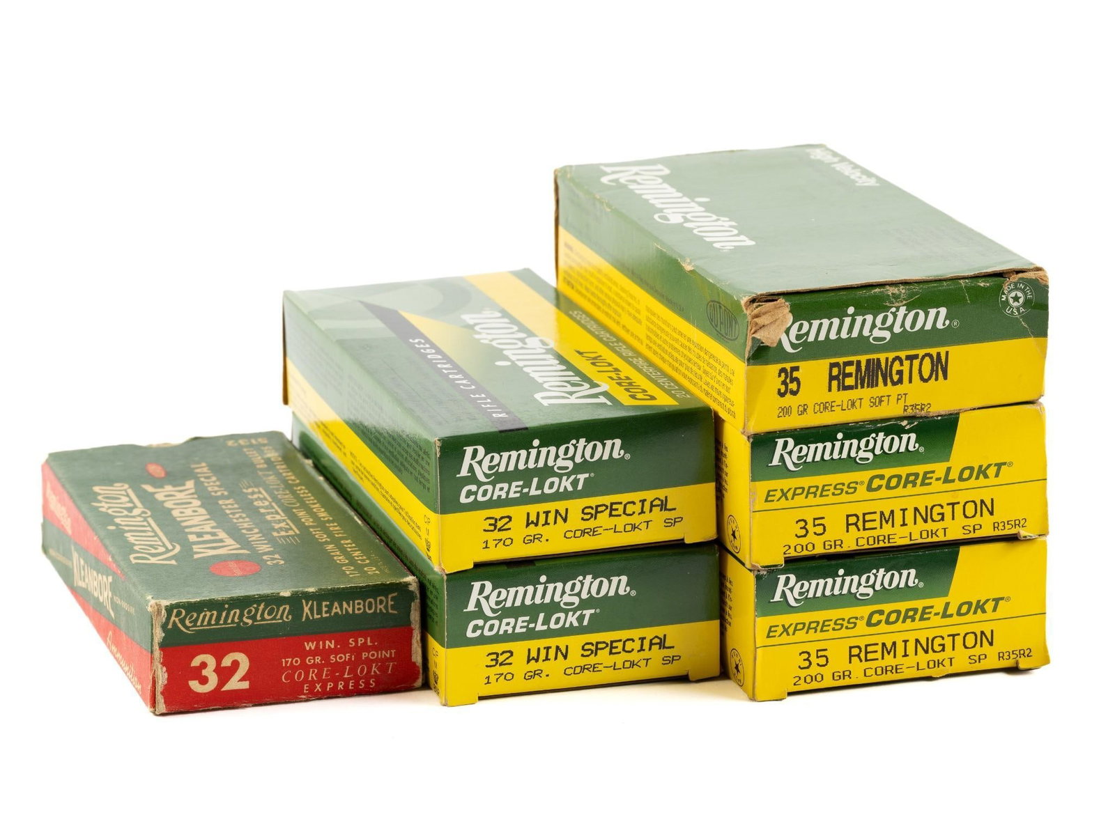 6 Boxes Remington Ammunition: Includes 32 Winchester Special 20 cartridges; (3) 35 Remington Core-Loke 20 cartridges; and (2) 32 Winchester Special Core-Lokt 20 cartridges.