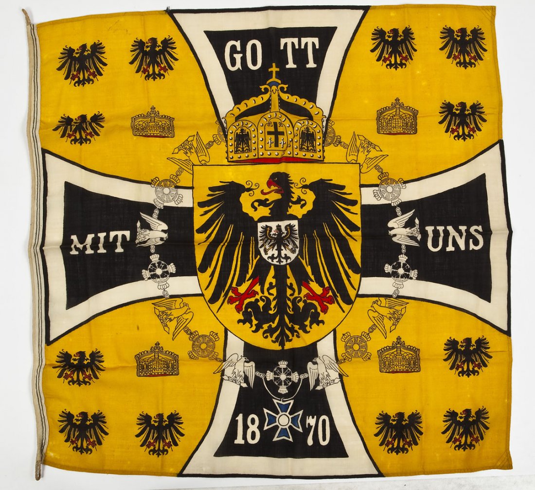 Imperial German Napoleonic Era Standard: DESCRIPTION: Imperial German Napoleonic ea standard. Flag marked "GOTT MITT UNS 1870" on the black and white fields. It was in 1870 that the German Empire was first proclaimed in the Hall of Mirrors a