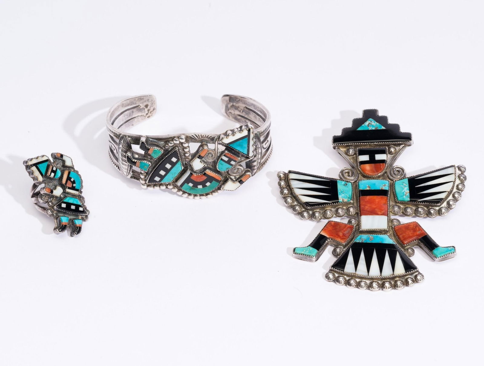 Zuni Knifewing Brooch Crown Dancer Cuff And Ring (1 of 8)