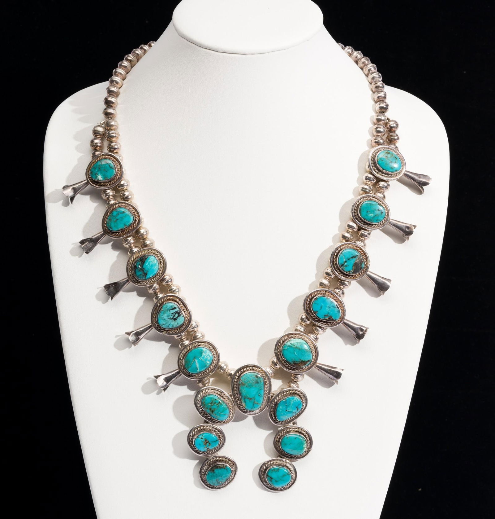 Native American Sterling Silver And Turquoise Squash Blossom Necklace (1 of 3)