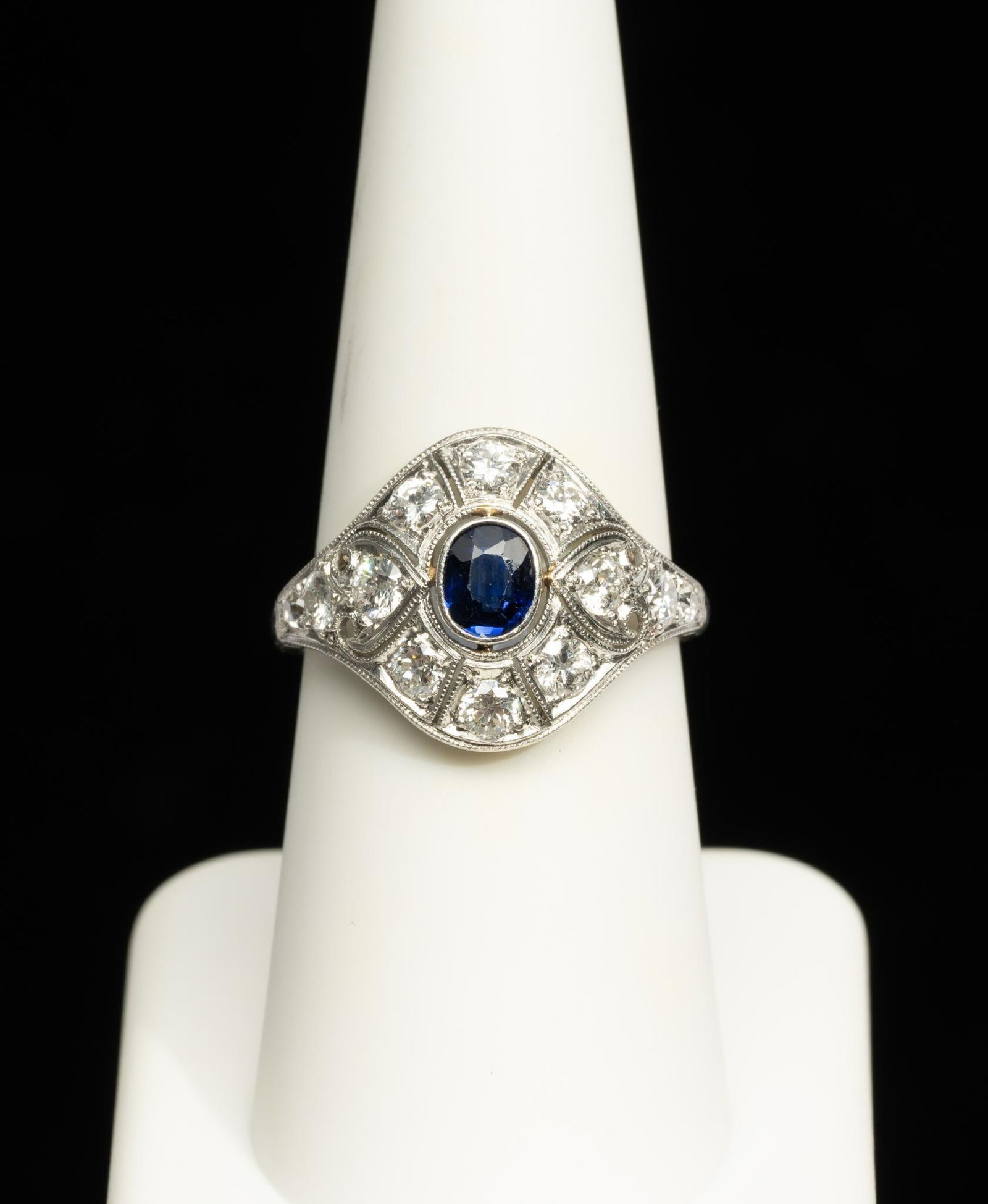 Art Deco Platinum, Sapphire & 1.02 CTW Diamond Ring (1 of 4)