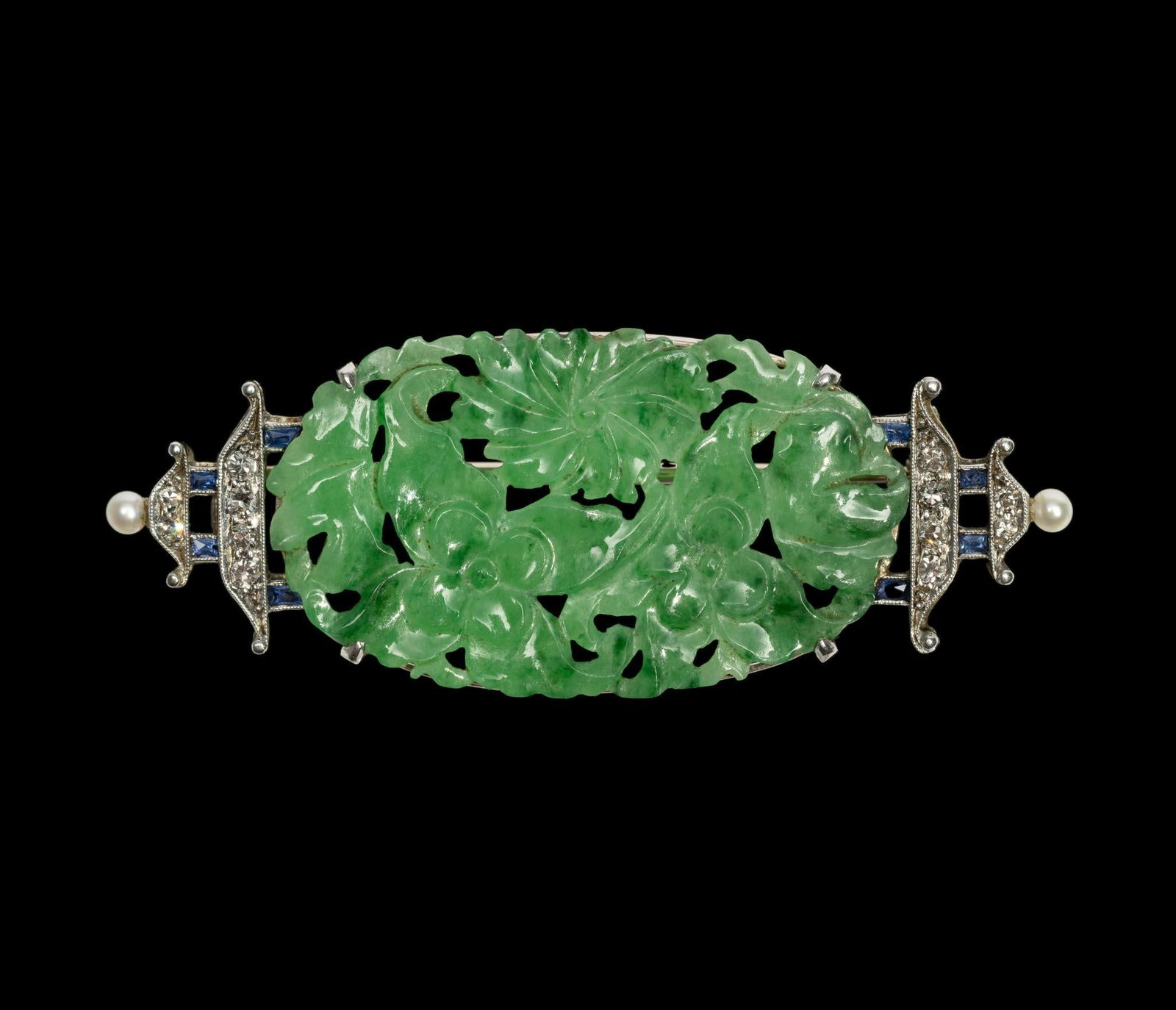 Art Deco 18K Gold & Jade Brooch (1 of 2)
