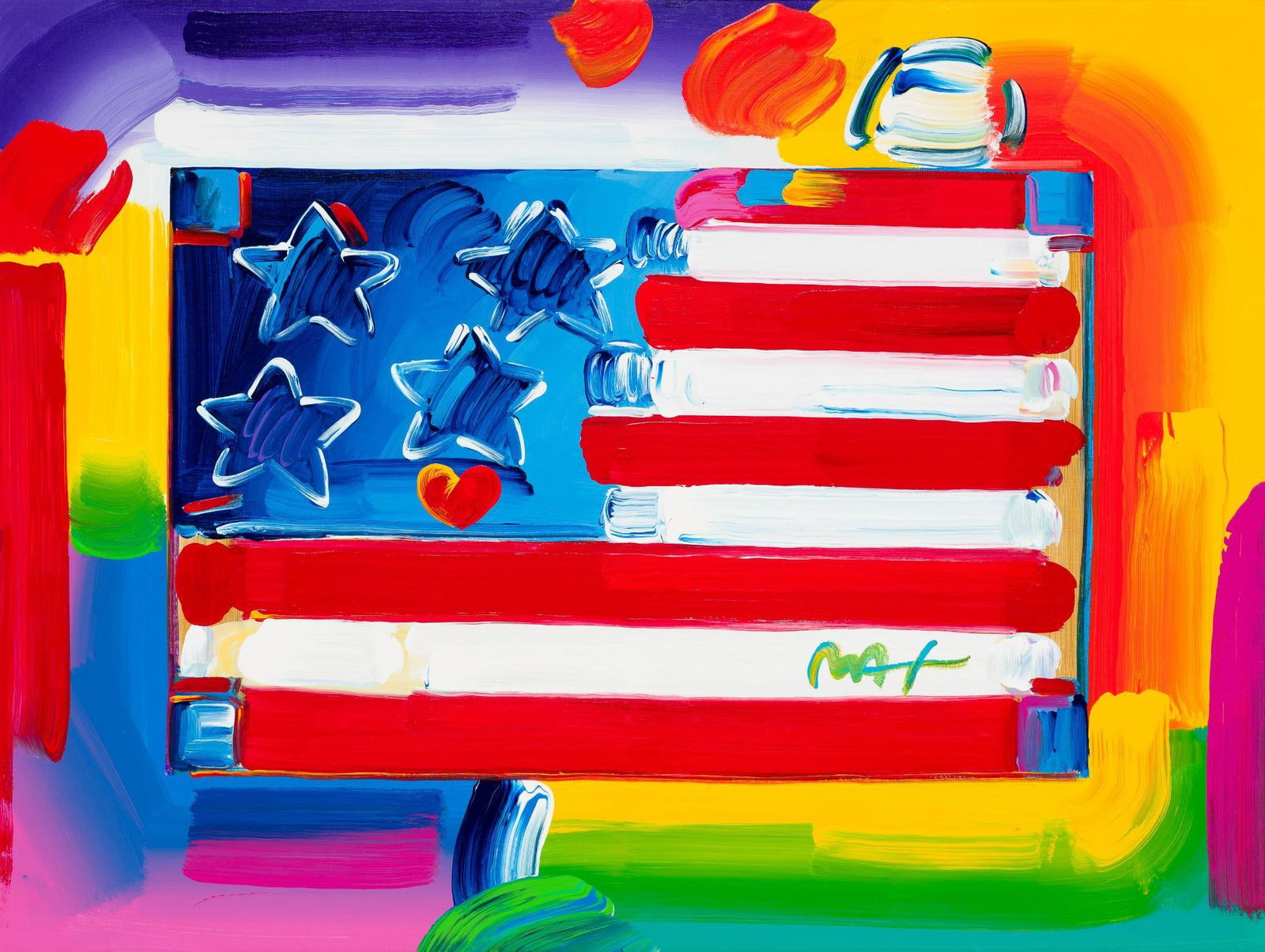 Peter Max "Flag with Heart" Painting (1 of 5)