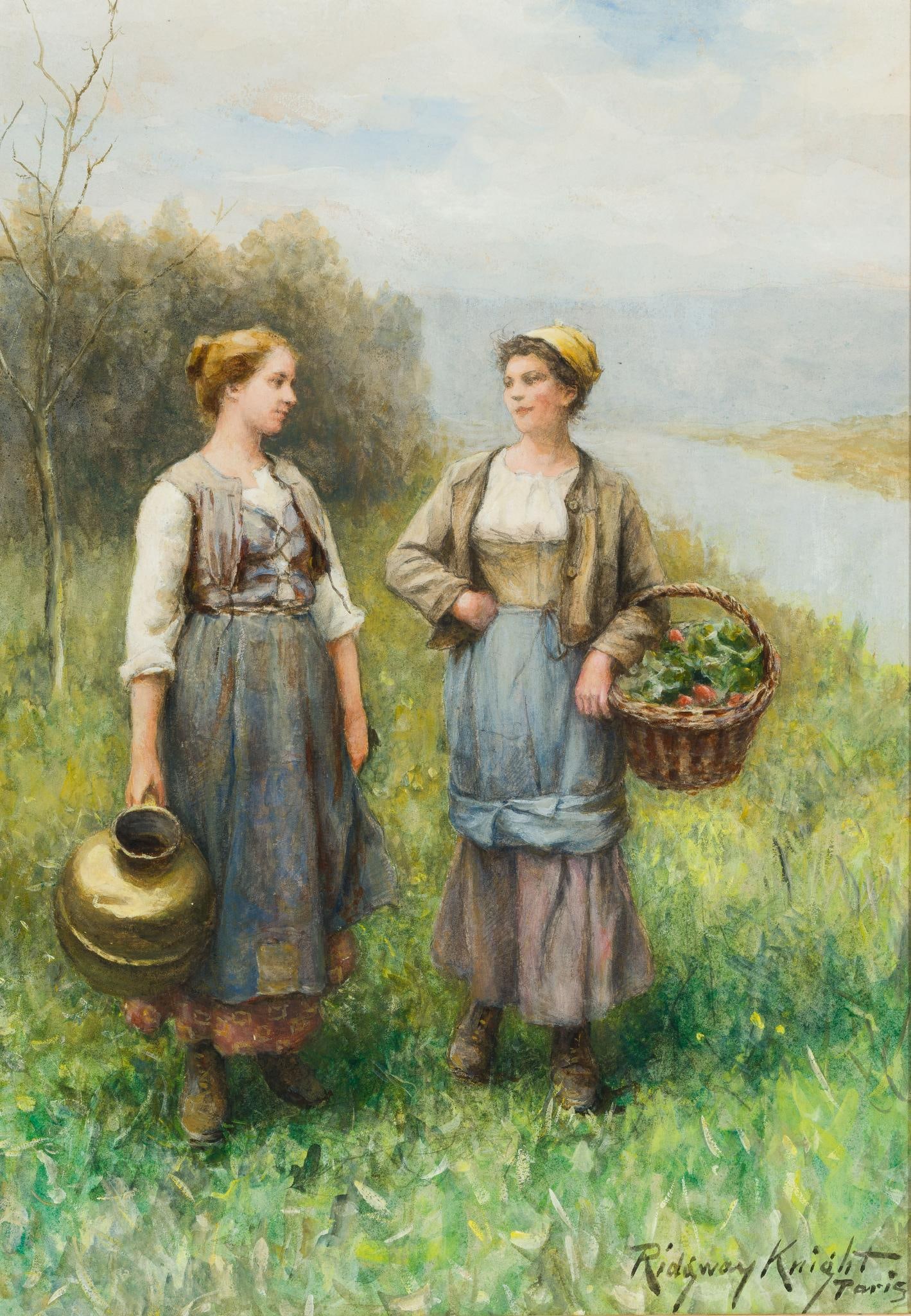 Daniel Ridgway Knight (American, 1839-1924) Watercolor on Paper (1 of 4)