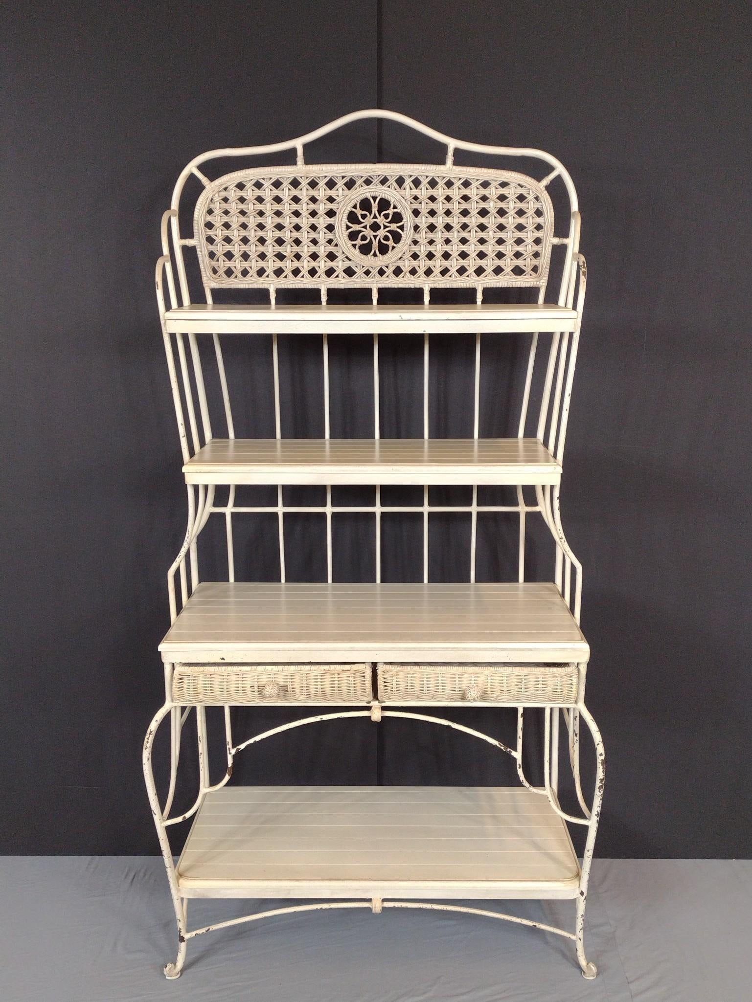 Metal Bakers Rack: NOT ELIGIBLE FOR IN-HOUSE SHIPPING. 37" wide X 17-1/2" deep X 71-1/2" high. Has some paint chips.