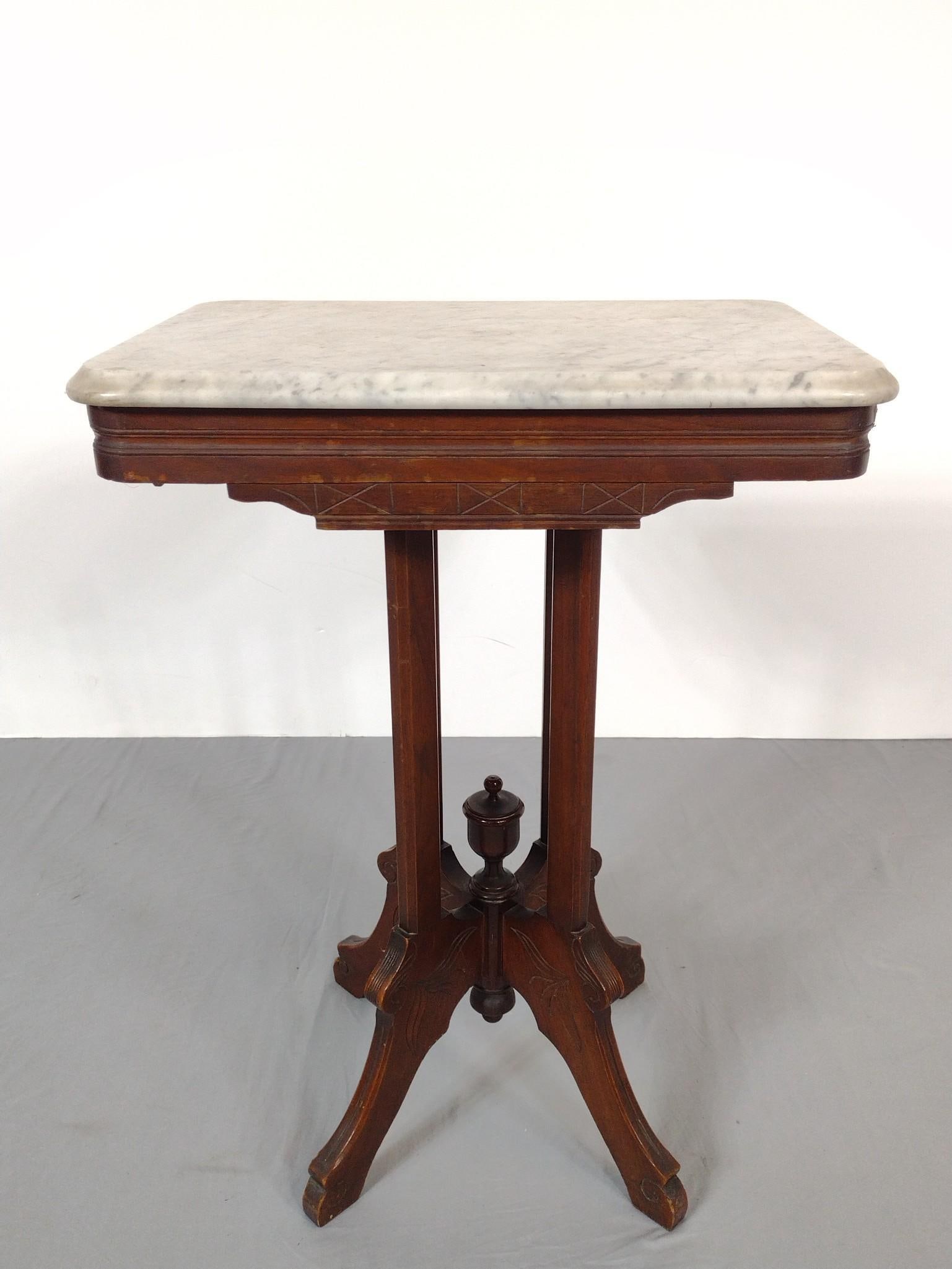 Marble Top Occasional Table: NOT ELIGIBLE FOR IN-HOUSE SHIPPING. 20" wide X 14" deep X 28" high. Wood base has some light scratches.