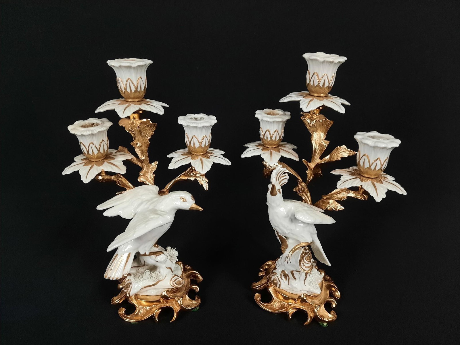 2 Vincennes Italian Bird Candle Holders: Each 7-1/2" wide x 6" deep x 10-1/4" high.