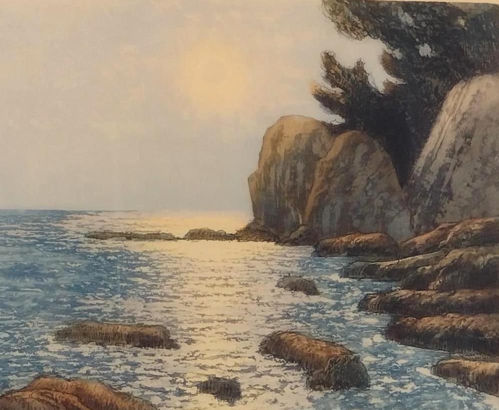 Arsene Chabanian "Rocks and Water" Cliffside Hand Colored Etching (1 of 5)