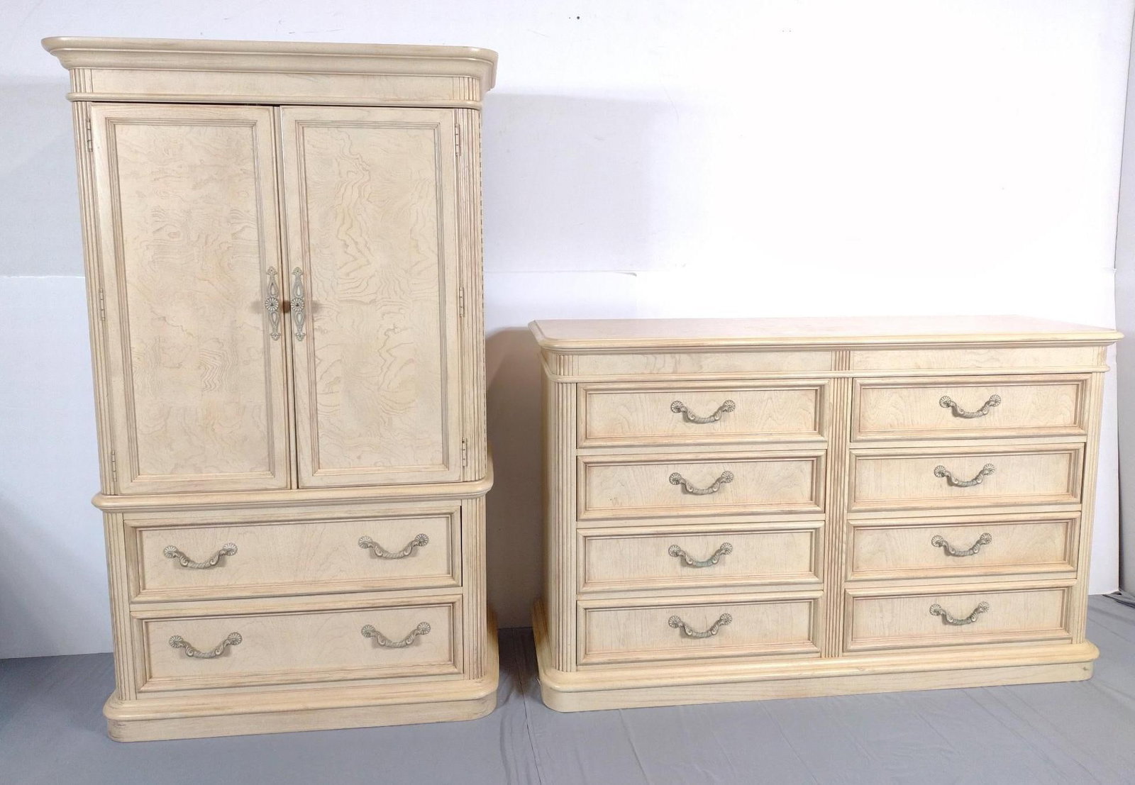 Stanley Furniture Dresser & Armoire: NOT ELIGIBLE FOR IN-HOUSE SHIPPING. Dresser 68" wide X 21-1/2" deep X 42-1/4" high. Armoire 44" wide 21" deep X 72" high. Both Pcs have some light scratches.