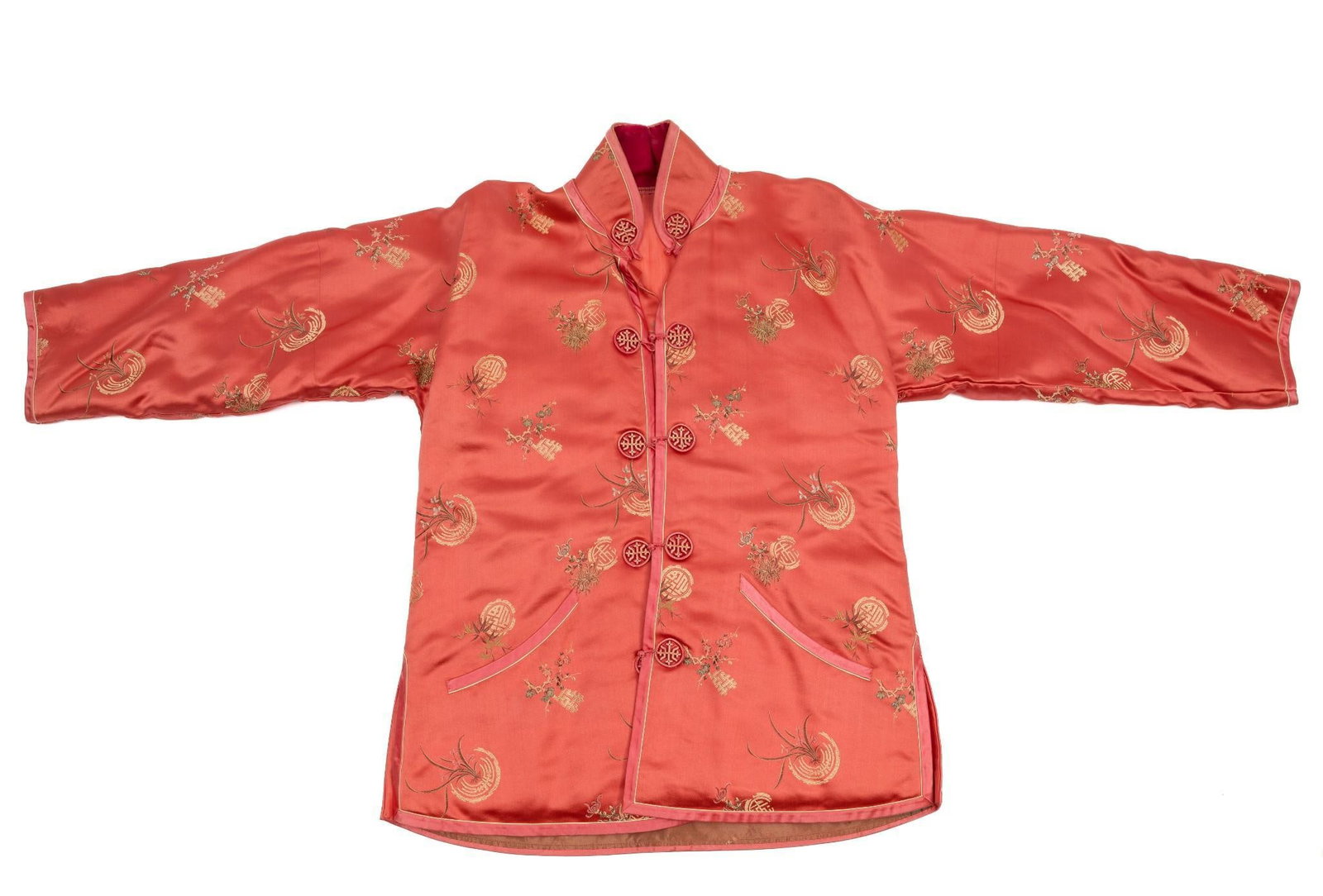 Asian Vintage Peach Jacket: 18" shoulder width x 27" total length.