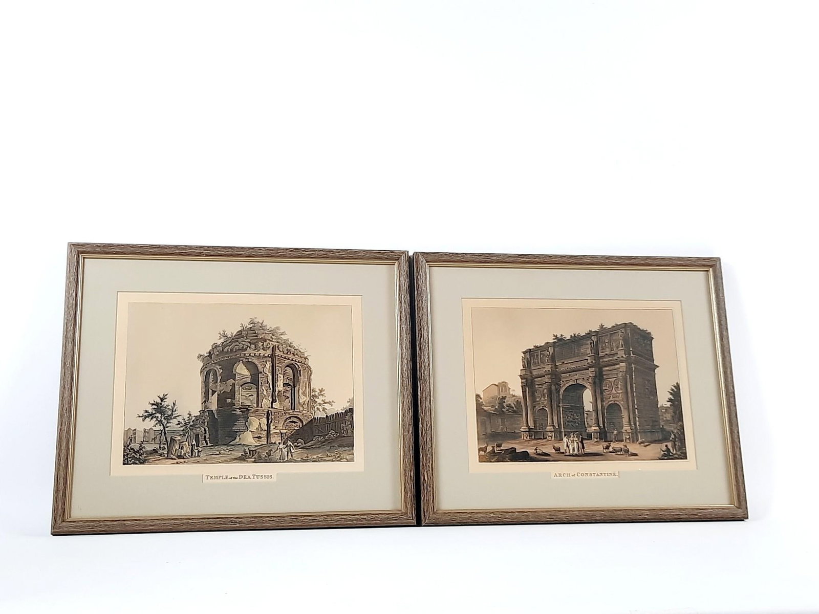 2 Architecture Prints incl Temple of the Dea Tussis: NOT ELIGIBLE FOR IN-HOUSE SHIPPING. Also includes Arch of Constantine. Sight: 8-1/2" high x 12" wide. Overall with frame: 15-1/4" high x 18-1/2" wide.