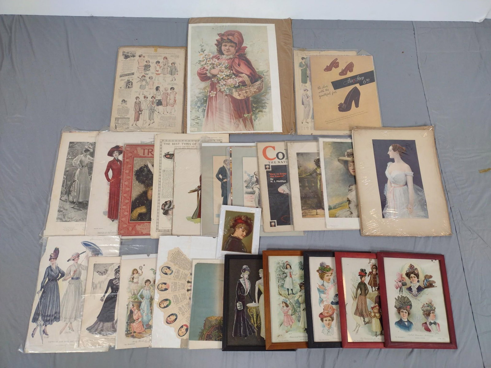 Grouping Women's Portraits and Fashion Ephemera: Includes ladies hats, portraits, etc. Some wear consistent with age and use.