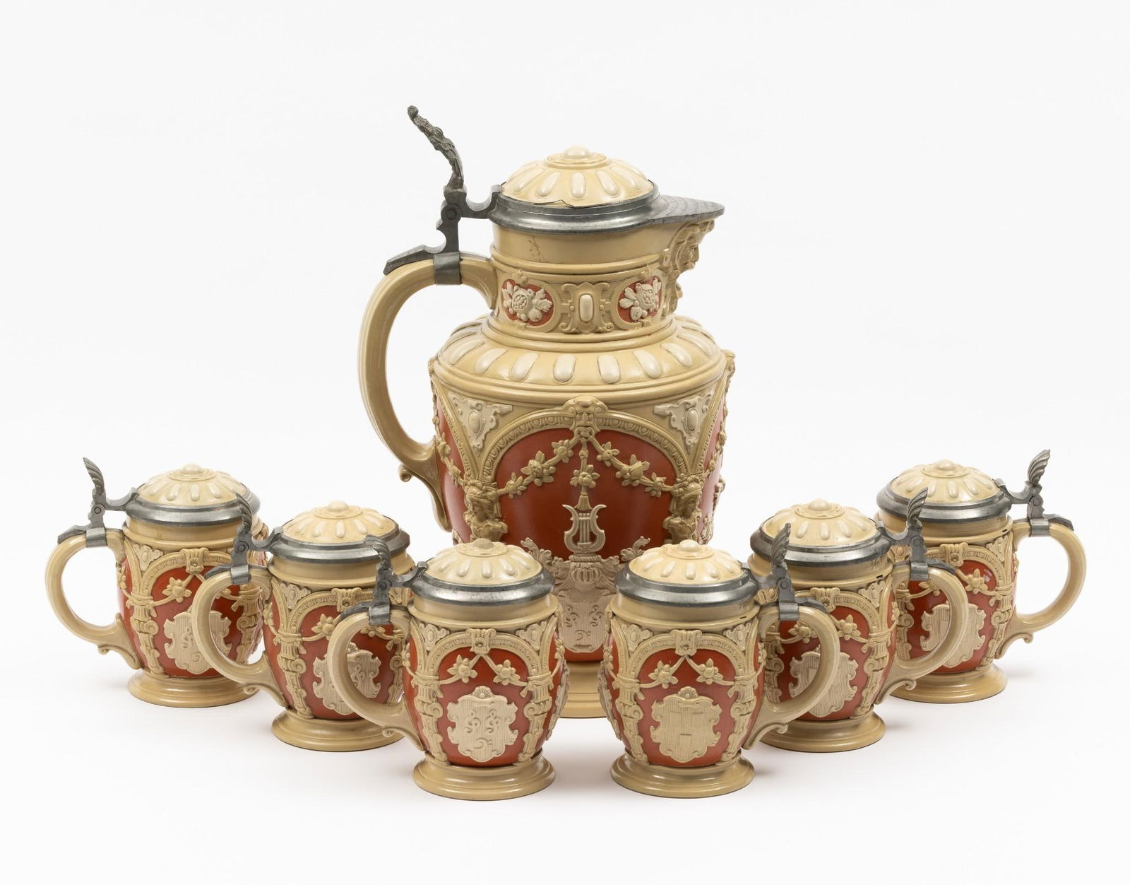 7 Pcs Villeroy and Boch Mettlach Stein Set (1 of 8)
