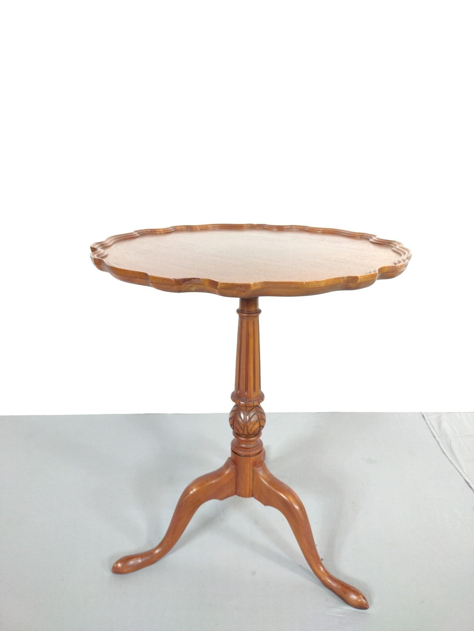 Pie Crust Table: NOT ELIGIBLE FOR IN-HOUSE SHIPPING. 23" diameter X 27-3/4" high. Has some light scratches.