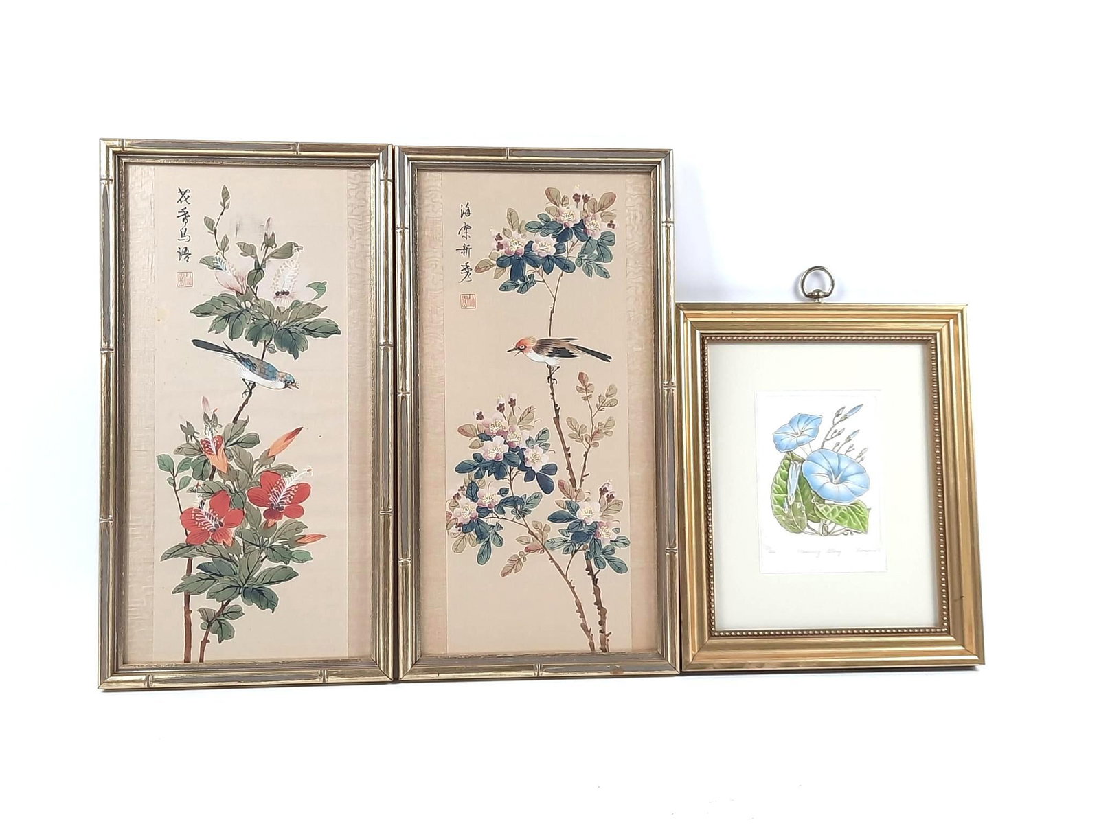 3 Floral Prints: NOT ELIGIBLE FOR IN-HOUSE SHIPPING. Sight 6" to 15-1/2" high x 4-1/2" to 7-1/2" wide. Overall 12" to 17" high x 9" to 10" wide.