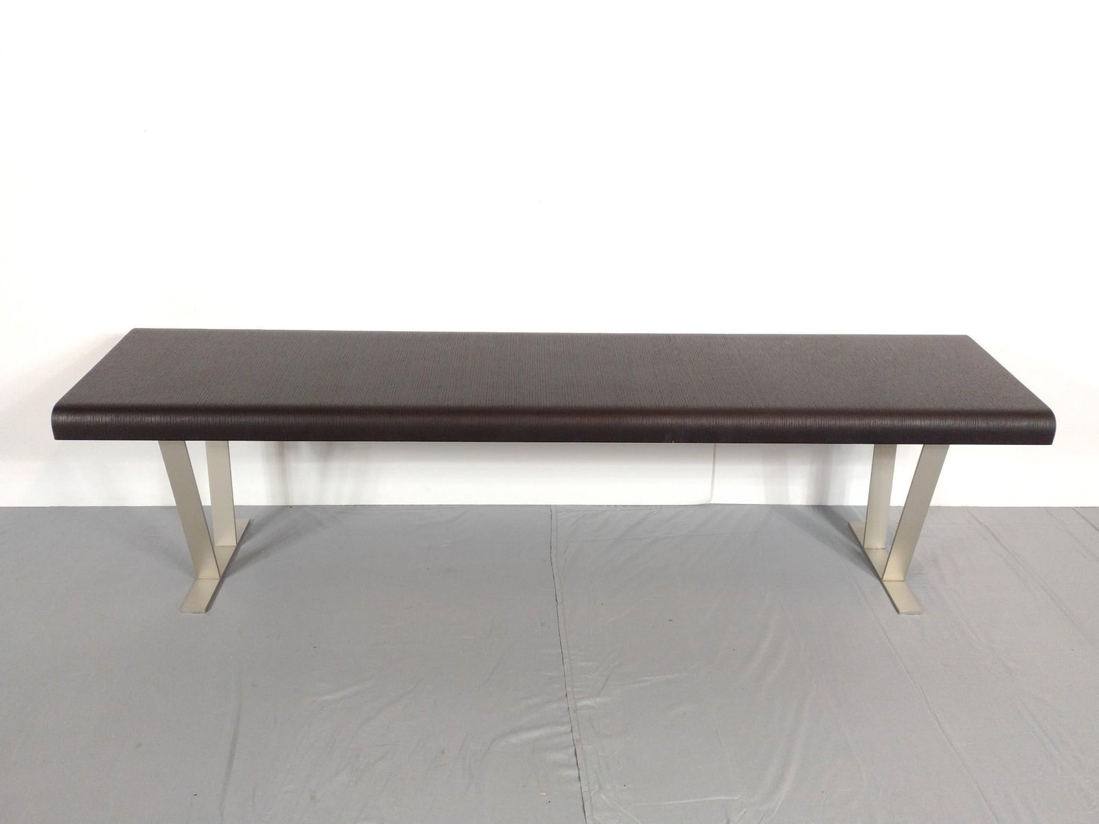 Modern Metal Bench: NOT ELIGIBLE FOR IN-HOUSE SHIPPING. 74" wide X 17-1/2" deep X 19-3/4" high. No manufactures name found.