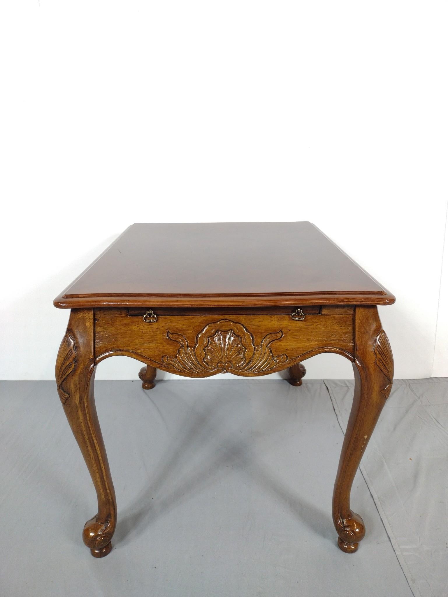 End Table w/ Pullout: NOT ELIGIBLE FOR IN-HOUSE SHIPPING. 22-1/2" wide X 28" deep X 22" high. Has some light scratches. No manufactures name found.